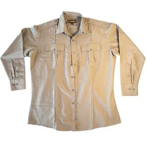 Ryno Gear Mens XL Tan Tactical Uniform Shirt Long Sleeve Epaulets Khaki Security